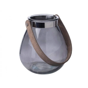 Vaza BELLY steklo z usnjenim ročajem 16x15x15cm