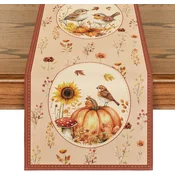 Jesenski namizni tekač 40x140 cm, dekorativni prt z motivi buč in narave, 100% poliester, pralen, zaščita za jedilno mizo, oranžen, za 2-4 osebe, trpežen in eleganten dodatek za dom in kuhinjo