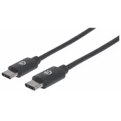 Manhattan Cable – USB-C muški na USB-C muški kabel, 0,5 m, 60 W/3 A, crni