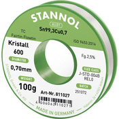 Stannol Stannol mehka spajkalna žica Kristall 600 v zlitini Flowtin TC Sn99Cu1 z 2\,5% pretoka 0\,7 mm s premerom na 100 g tuljave Stannol Kristall 600 Fairtin spajkalna žica\, neosvinčena neosvinče, (20428472)