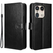 GS Ovitek denarnica s preklopom za Motorola Edge 50 Ultra Crazy Horse, črn