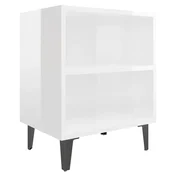 Nocni ormaric s metalnim nogama sjajni bijeli 40 x 30 x 50 cm