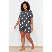 Trendyol Curve Anthracite Star Printed Knitted Pajamas Set