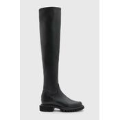 Kožne čizme AllSaints Leona Boot za žene, boja: crna, ravni potplat, WF587Z