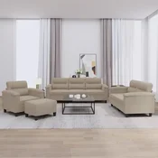 4-dijelni set sofa s jastucima, taupe mikrofibra tkanina