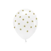 shumee Baloni PartyDeco Eco 33 cm beli z zlatimi zvezdicami 6 kosov