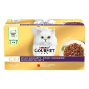 Gourmet Gold Succulent Delights hrana za muce, piščanec in govedina 12 x (4 x 85 g)