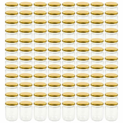 Vidaxl Stekleni kozarci z zlatimi pokrovi 96 kosov 230 ml