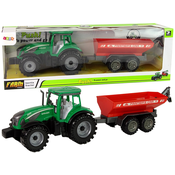 slomart LEAN TOYS Traktor s prikolico, zeleni/rdeč, frikcijski pogon