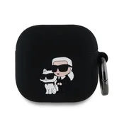 KARL LAGERFELD 3D LOGO NFT KARL AND CHOUPETTE silikonska futrola s karabinerom CRNA Apple AirPods 4 KLA4RUNKC