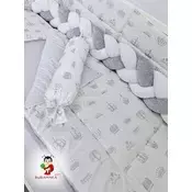 Bubamara037 Pletenica za krevetac, Trostruka, 240cm, Sivo-bela