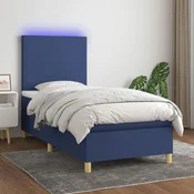 Greatstore Box spring postelja z vzmetnico LED modra 80x200 cm blago