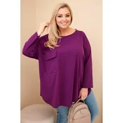 Kesi Włoski Plus Size womens blouse with cotton, pocket, and rolled-up sleeve dark purple