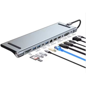 Adapter USB 3.1 tip C (M) - 2 x HDMI + VGA + 3 x USB 3.0 + 2 x tip C + RJ45 (F) + SD/TF + PD 100W (12 u 1)