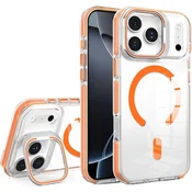 Overboard Ovitek MagSafe s stojalom za iPhone 17 Pro, prozoren z oranžnimi poudarki