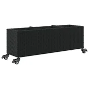 Vidaxl Vrtno korito s kolesi in 3 lonci črna 107x32x38 cm poli ratan