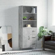 Greatstore Visoka komoda betonsko siva 69,5x34x180 cm inženirski les