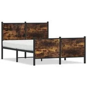 shumee vidaXL Kovinski posteljni okvir brez vzmetnice dimljen hrast 120x200 cm