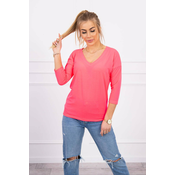 Pink neon blouse with V-neck