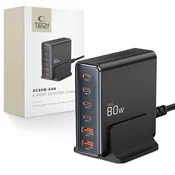 OMREŽNI POLNILEC TECH-PROTECT DC80W-GAN 6-PORT DESKTOP CHARGER PD80W/QC3.0 BLACK