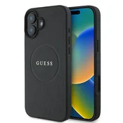 shumee Ovitek Guess Grained Ring MagSafe za iPhone 16 Plus črne barve