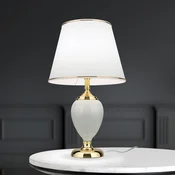 ORION Stolna lampa Ovum, bijela/zlatna, visina 48 cm, keramika/chintz - Dnevni boravak/blagovaonica - bijela, zlatna - Tkanina / tekstil