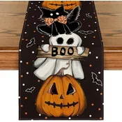 Nikcorp Tekstilni prt za mizo Nič, dekorativen tekstil Halloween noč čarovnic duhovi buče pike, večbarvni potisk, 40 x 100 cm, 100% poliester