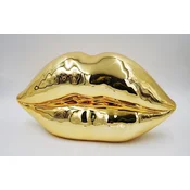 Casa Padrino luxury decorative lips chrome gold 46 x H. 25 cm - Resin decorative kiss mouth lips - Living room decorative accessories