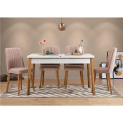 Hanah Home Set Trpezarijski sto i 4 trpezarijske stolice Santiago Bijeli kamen, Roza
