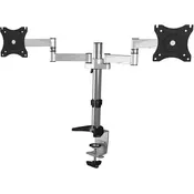 Raidsonic Icy Box IB-MS404-T Monitor Stand with Table Holder for Two Monitors up to 27 (68 cm) Max. 8Kg/Support Arm Screw Clamp Steel/Plastic/Aluminium Alloy Silver IB-MS404-T