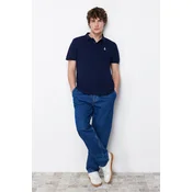Trendyol Navy Blue Regular/Normal Fit Textured 100% Cotton Polo Neck T-shirt
