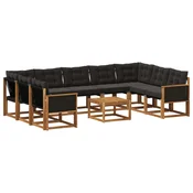 Set vanjskih sofa s jastukom 10 pcs Prirodna i crna
