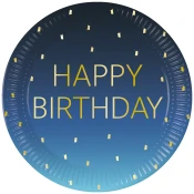 Modri papirnati krožniki z napisom Happy Birthday, set 8 kosov, 23 cm