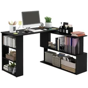 HOMCOM Reverzibilna kotna pisalna miza s 5 policami za shranjevanje, lesena kotna pisalna miza za računalnik, za pisarno, dnevno sobo in študijo, industrijski slog, 120x110x74.5 cm, črna