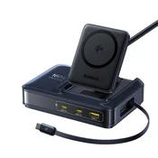 Brezžična 160W polnilna postaja Baseus Nomos NH21 z izvlečnim kablom, 3x USB-C, Qi2 - cosmic black