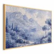 shumee Plakat - Modri zaliv - Italijanska pokrajina jezera Como, poslikana z modrim črnilom