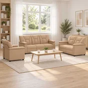 Vidaxl Kavčna garnitura 3 pcs Kapučino Umetno usnje