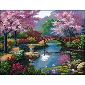 SHUMEE Komplet za križno vezenje Sakura 50x40 cm z nitmi, iglami in vzorcem češnjevega cveta za vezenje