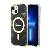 shumee Ovitek Guess Golden Marble MagSafe za iPhone 14 Plus (črn)