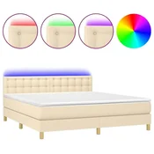 Vidaxl Box spring postelja z vzmetnico LED krem 160x200 cm blago