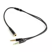 GEMBIRD CCA-418M 3.5mm Headphone Mic Audio Y Splitter Cable Female to 2x3.5mm Male adapter, Metal