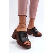 Womens eco leather slippers with platform and block, black Dafira