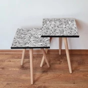 Hanah Home 2SHP229 Pomocni stocic, 2 komada, Belo-crni