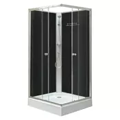 Polo Black II kvadratna črna stenska tuš kabina z akrilnim pladnjem, velikost 90x90x195 cm