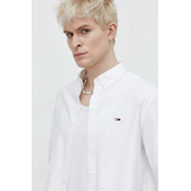 Pamučna košulja Tommy Jeans za muškarce, boja: bijela, regular, s button-down ovratnikom