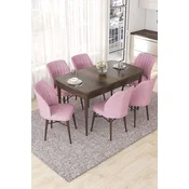 Hanah Home Set Trpezarijski sto i 6 stolica Nef, Roze-braon