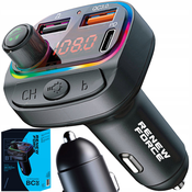 Avtomobilski FM oddajnik LCD bluetooth in polnilec 12-24V 2x USB Quick Charge 3.0 RGB