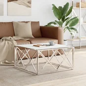 Stolic za kavu srebrni 80x80x40 cm nehrdajuci celik i staklo