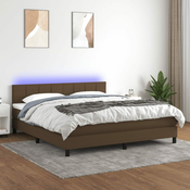 Greatstore Box spring postelja z vzmetnico LED temno rjava 160x200cm blago