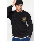 Trendyol Indigo Regular/Regular Fit Crest Embroidered Inner Fleece Cotton Sweatshirt